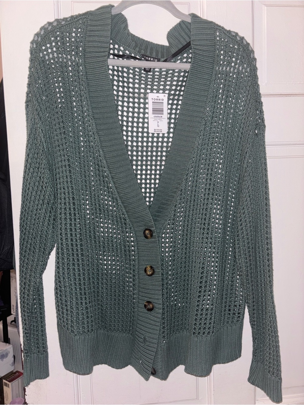 torrid Green Open-Knit Button Cardigan